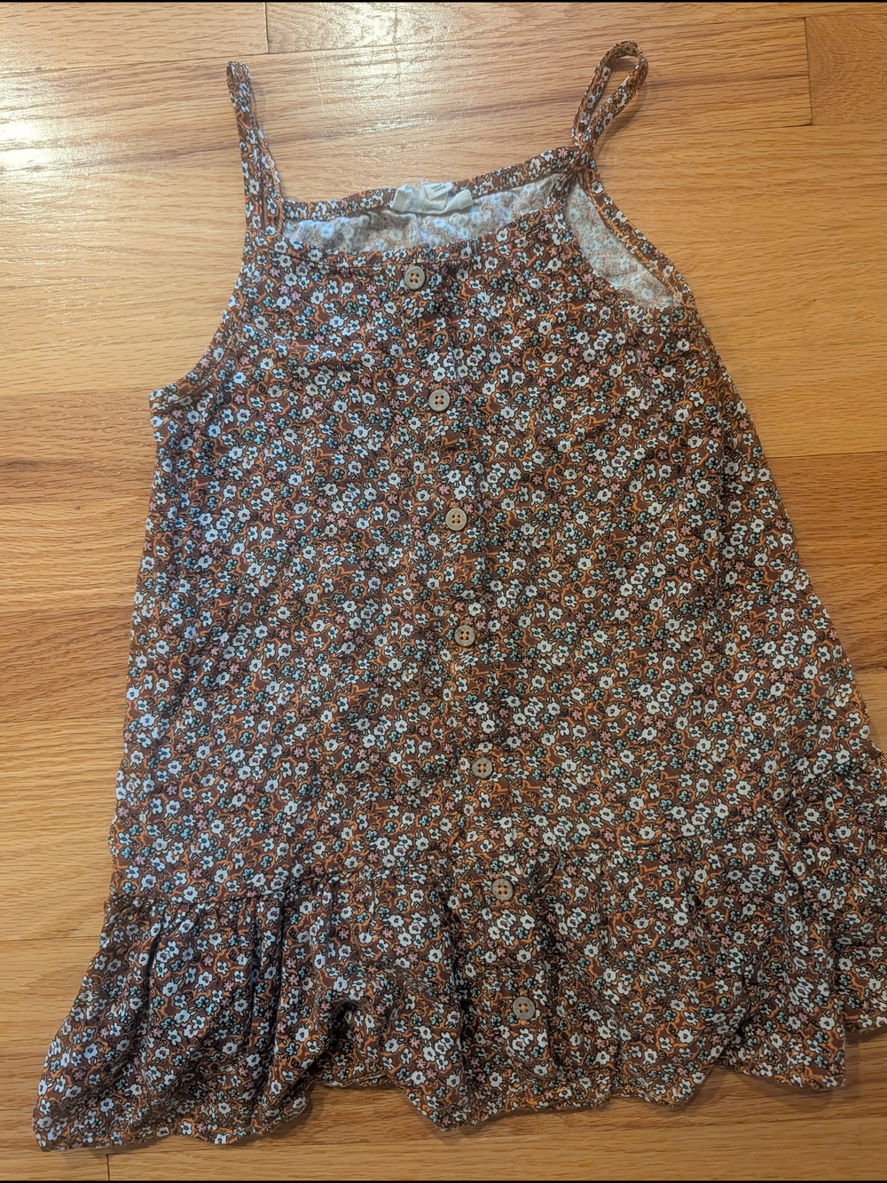 Jessica Simpson Brown Floral Button-Front Sundress with Ruffle Hem